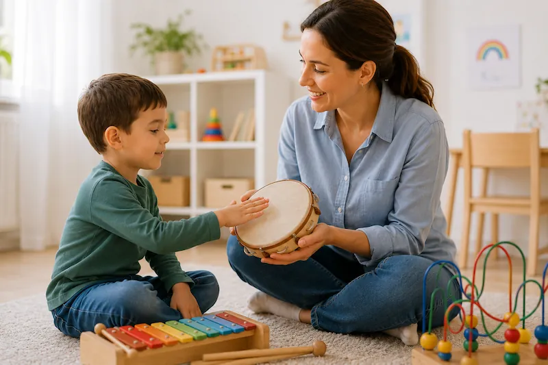 Sesión de musicoterapia infantil orientada al neurodesarrollo y la comunicación