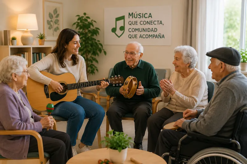 Sesión grupal de musicoterapia en un contexto social y comunitario