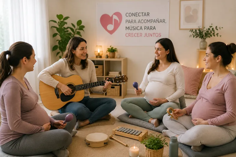 Sesión de musicoterapia para embarazadas orientada al bienestar emocional y al vínculo prenatal