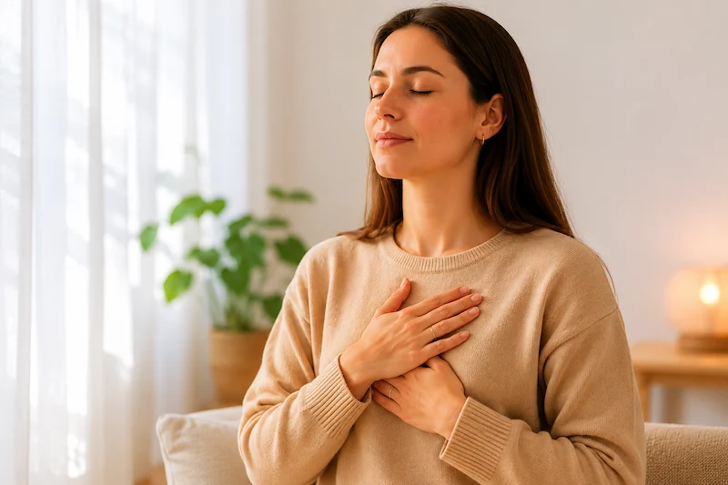 Mujer en sesión de musicoterapia orientada al bienestar emocional y la salud mental